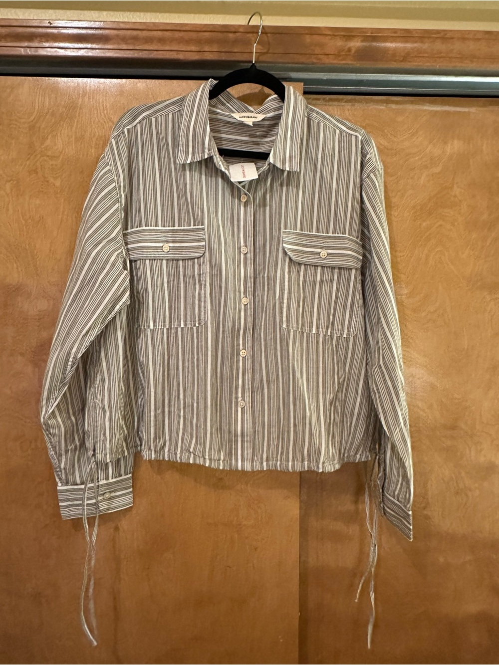 Lucky Brand Gray and White Striped Button-Down Shirt